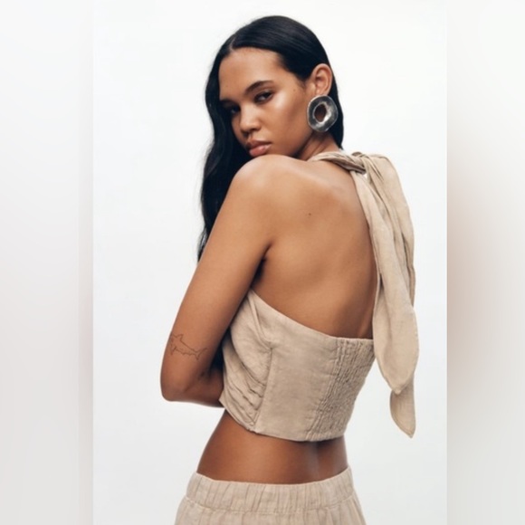 Zara LINEN HALTER TOP - Picture 3 of 6